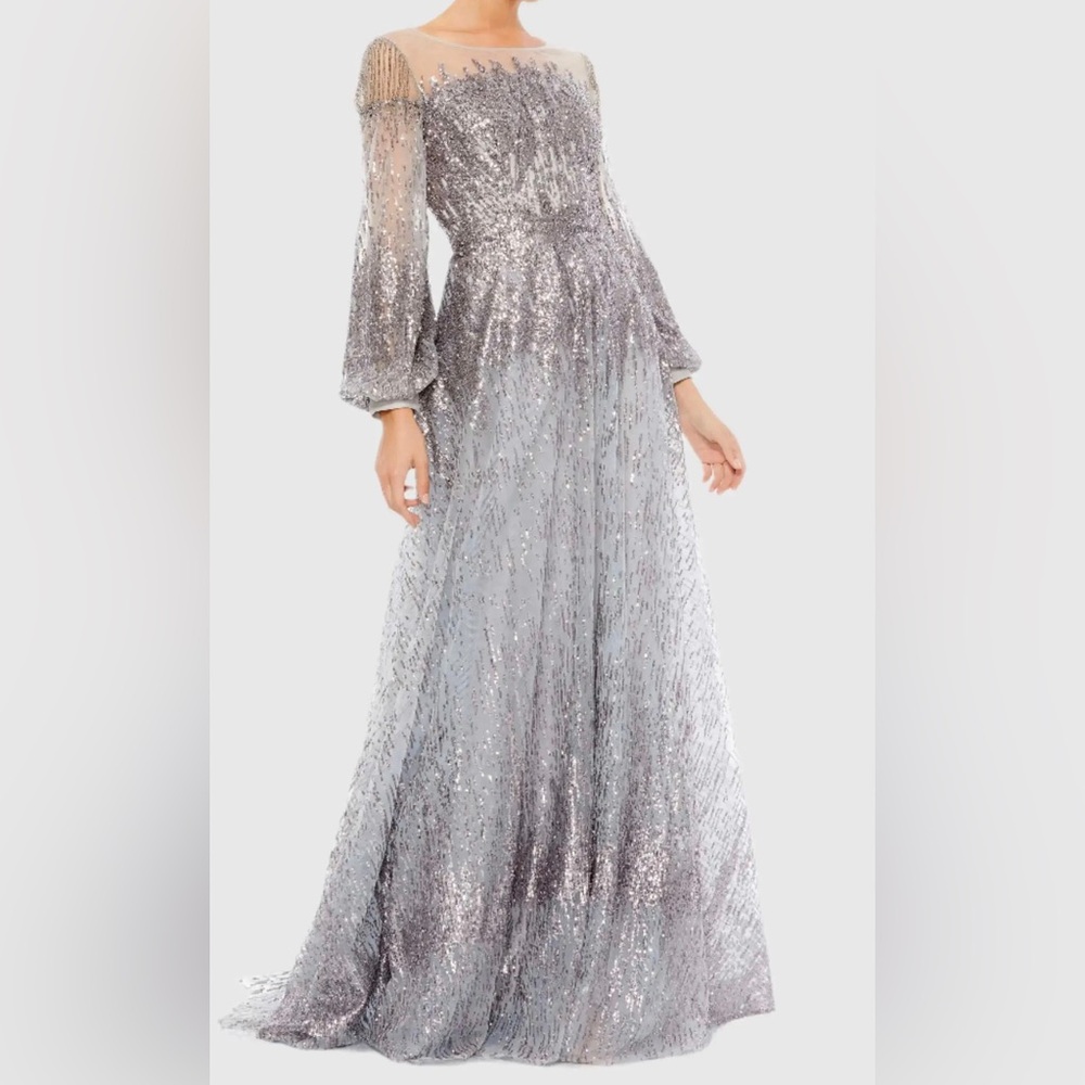 Mac Duggal Silver Glitter Wedding Gown